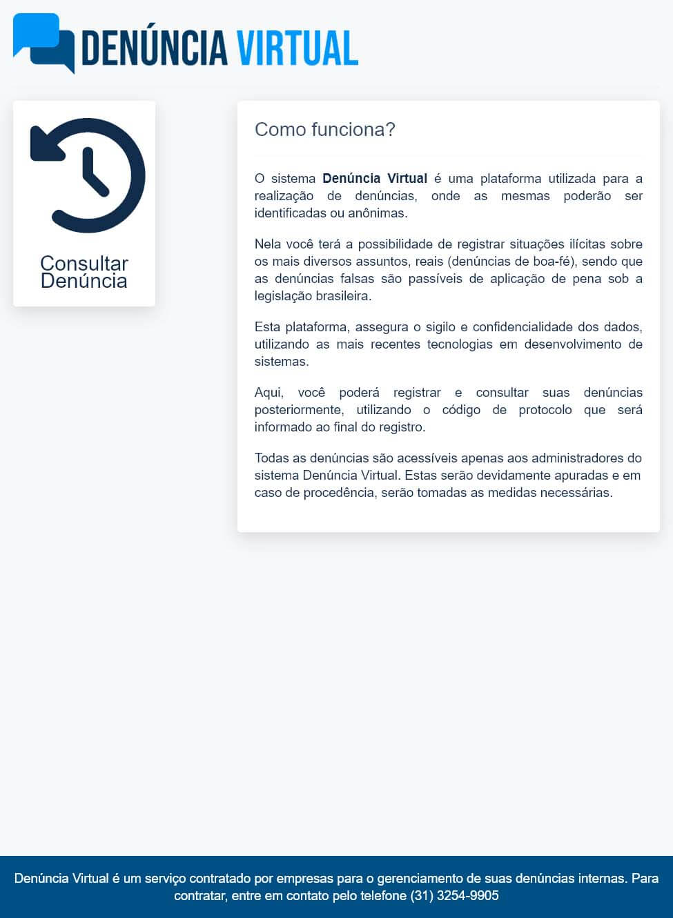 Captura do sistema Denúncia Virtual